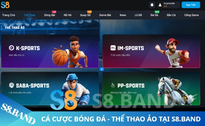 Thể thao S8 - Website chơi game thể thao trực tuyến uy tín 8 thể thao ảo S8