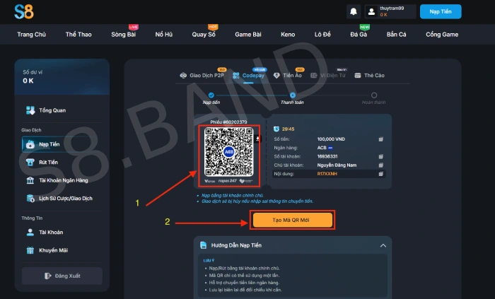 Nạp tiền S8 với nhiều phương thức thanh toán an toàn 2 nạp tiền s8 bằng codepay